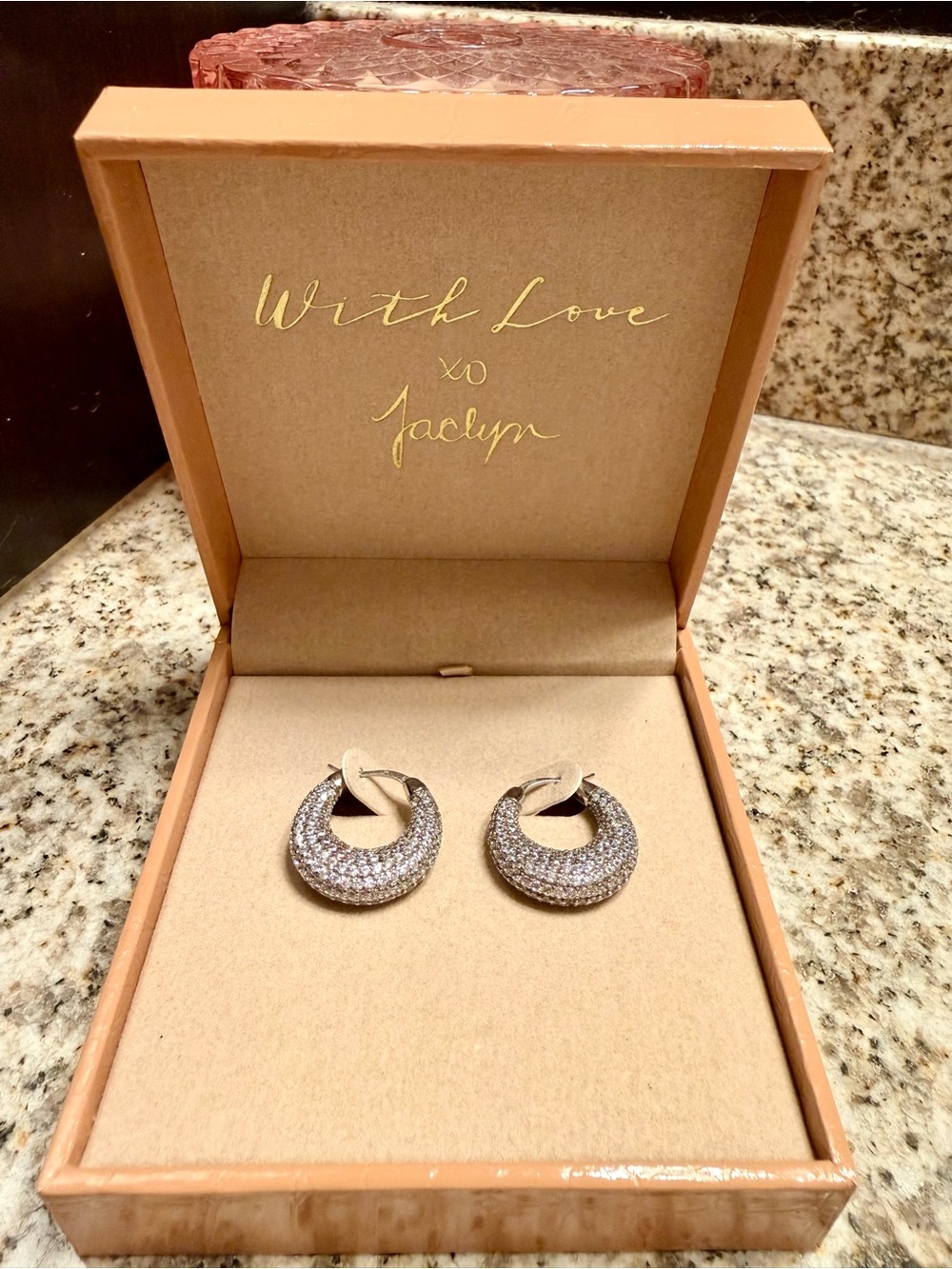 Jaclyn Roxane Pave Crescent Hoop Earrings - Silver
